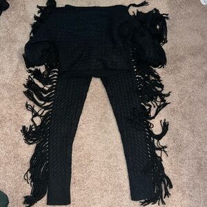 Two piece black fringe set in size small